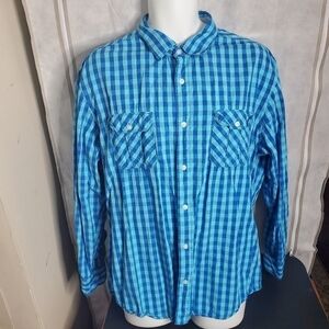 PD&C Classic Plaid Button Down Shirt Men’s XL Blue